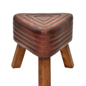 Leather Stool with Wooden Legs