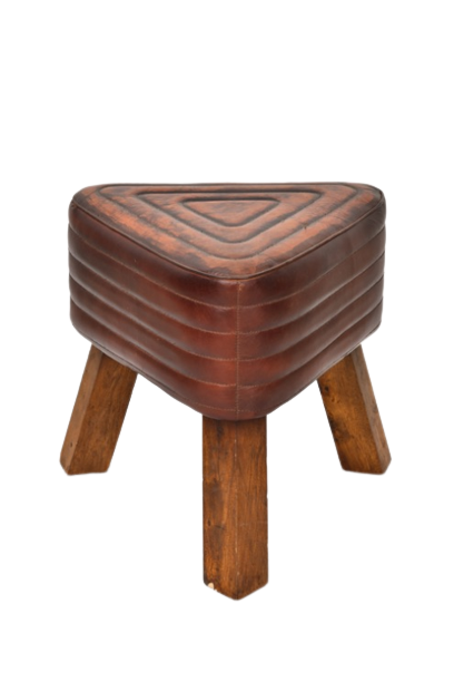 Leather Stool with Wooden Legs