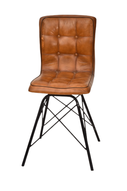 Brown Leather Chair With Iron Base