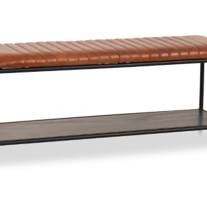 Leather Bench With Iron BAse
