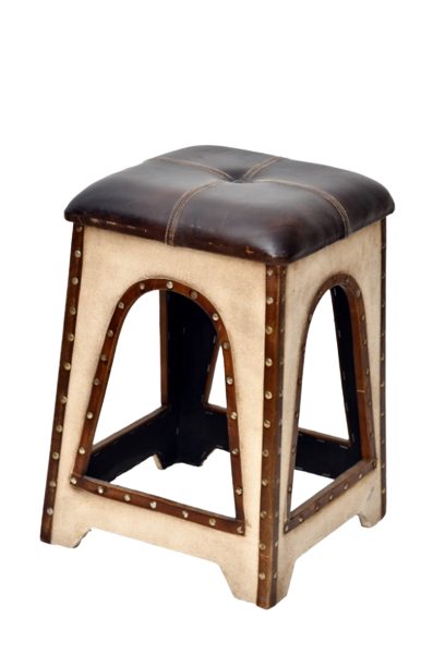 Leather Canvas Stool With Antique Nails