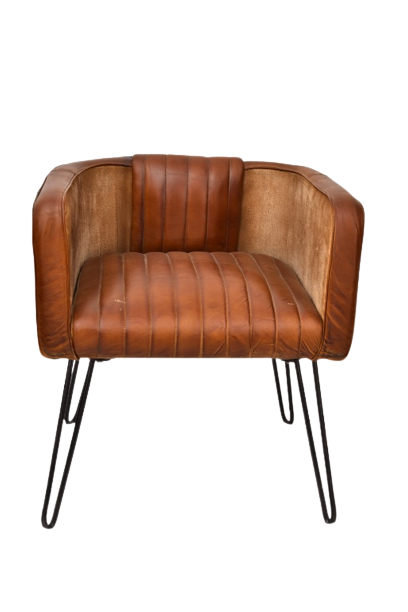 Lounge Chair With Round Back in Leather Canvas.