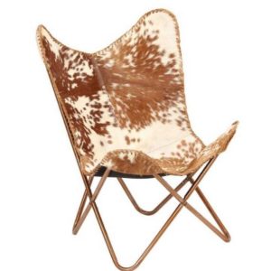 Brown And White Hairon Leather Butterfly Chair